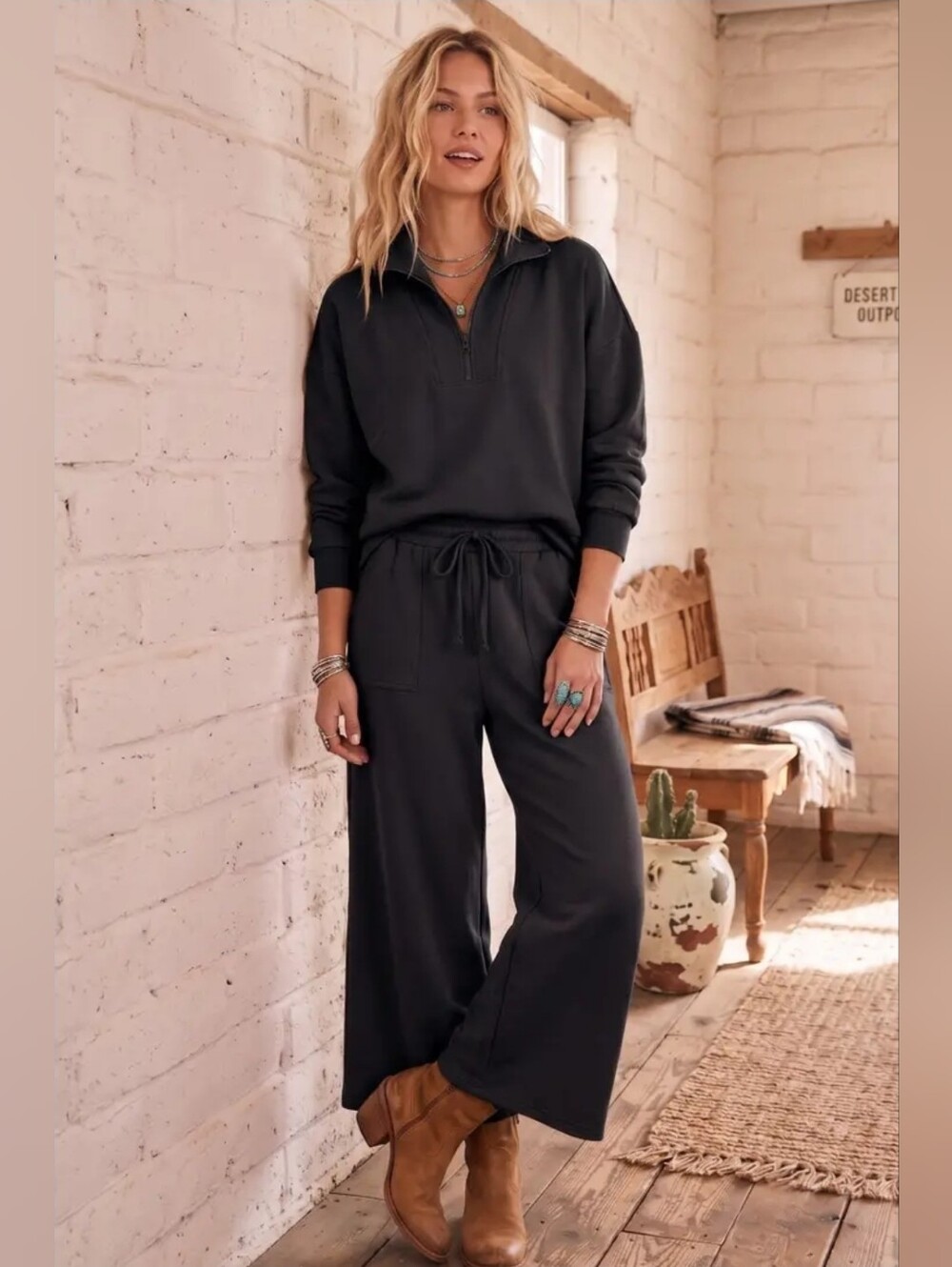 Women's Black Wide-Leg Knit Set